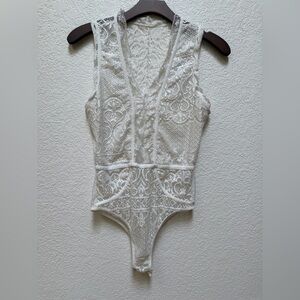 White Sheer Lace Bodysuit Sleeveless Lace Top Small